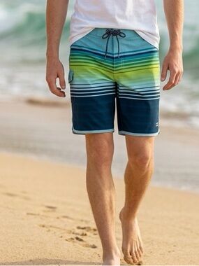 NWT Billabong Teen Boys Airlite Stripe Pro Board Shorts Blue/Green - Size 26